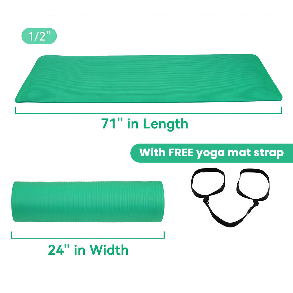 Extra Thick 12mm Yoga Mat with Strap for Home and Studio Use