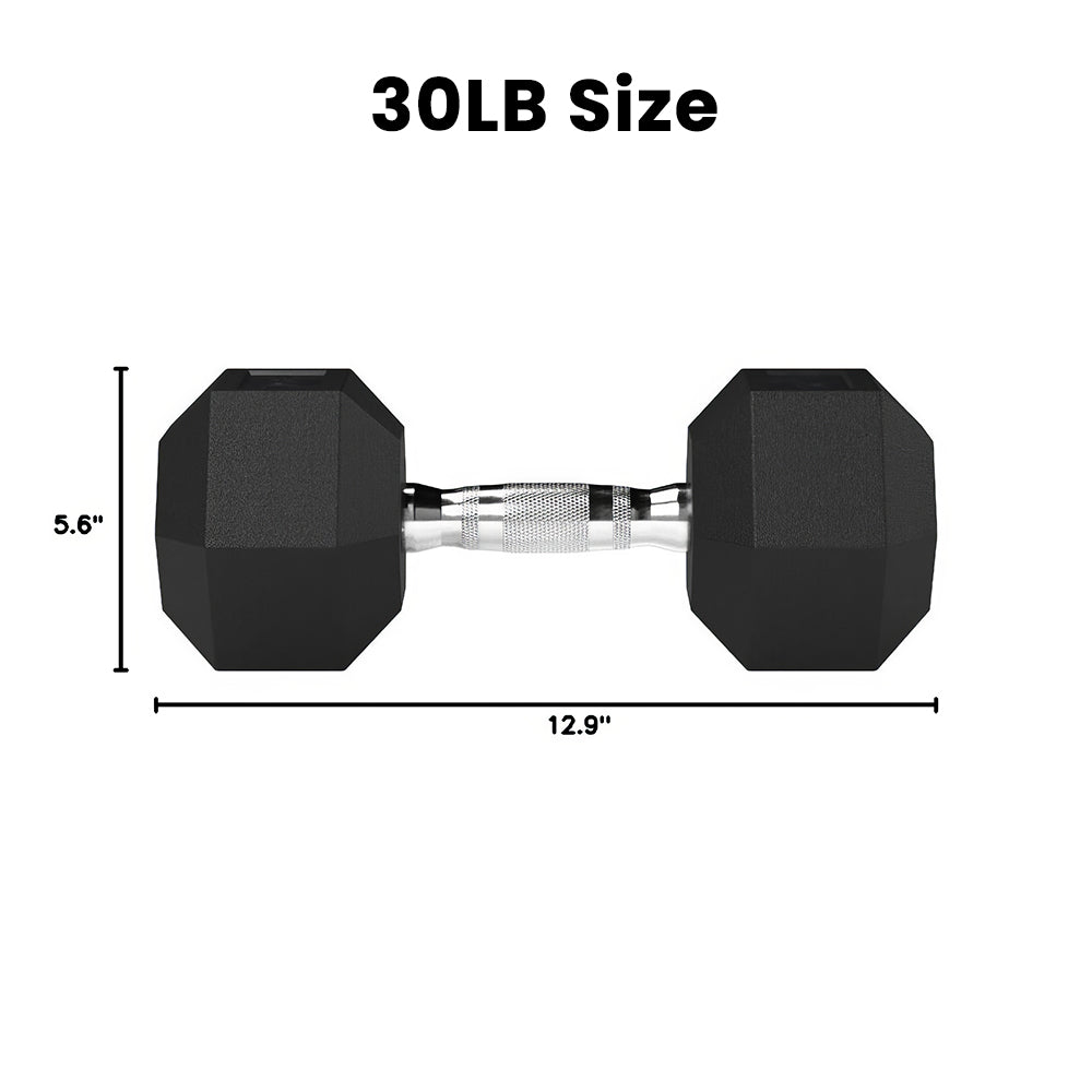 30 Pound Hex Dumbbell with Rubber Coated Ends and Grip Handle