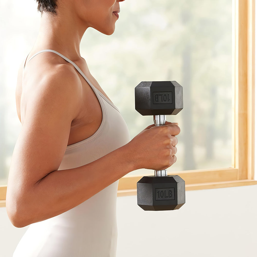 30 Pound Hex Dumbbell with Rubber Coated Ends and Grip Handle