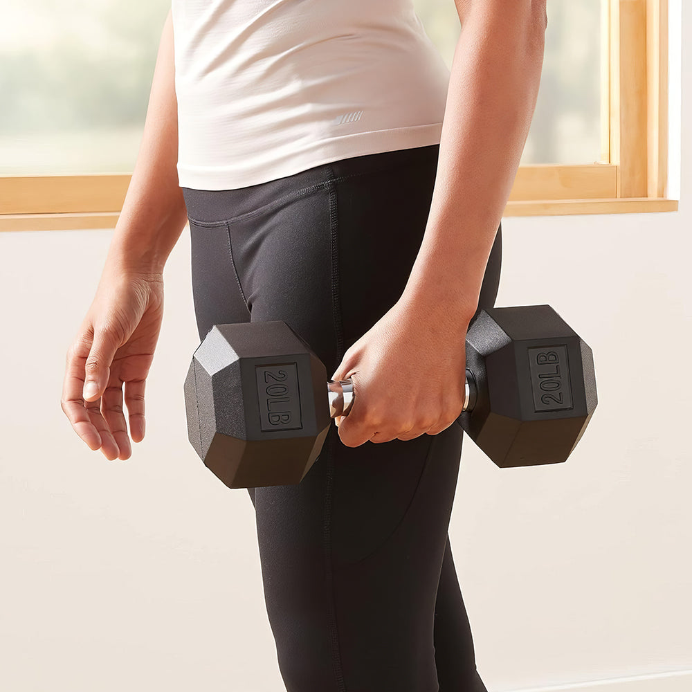 30 Pound Hex Dumbbell with Rubber Coated Ends and Grip Handle